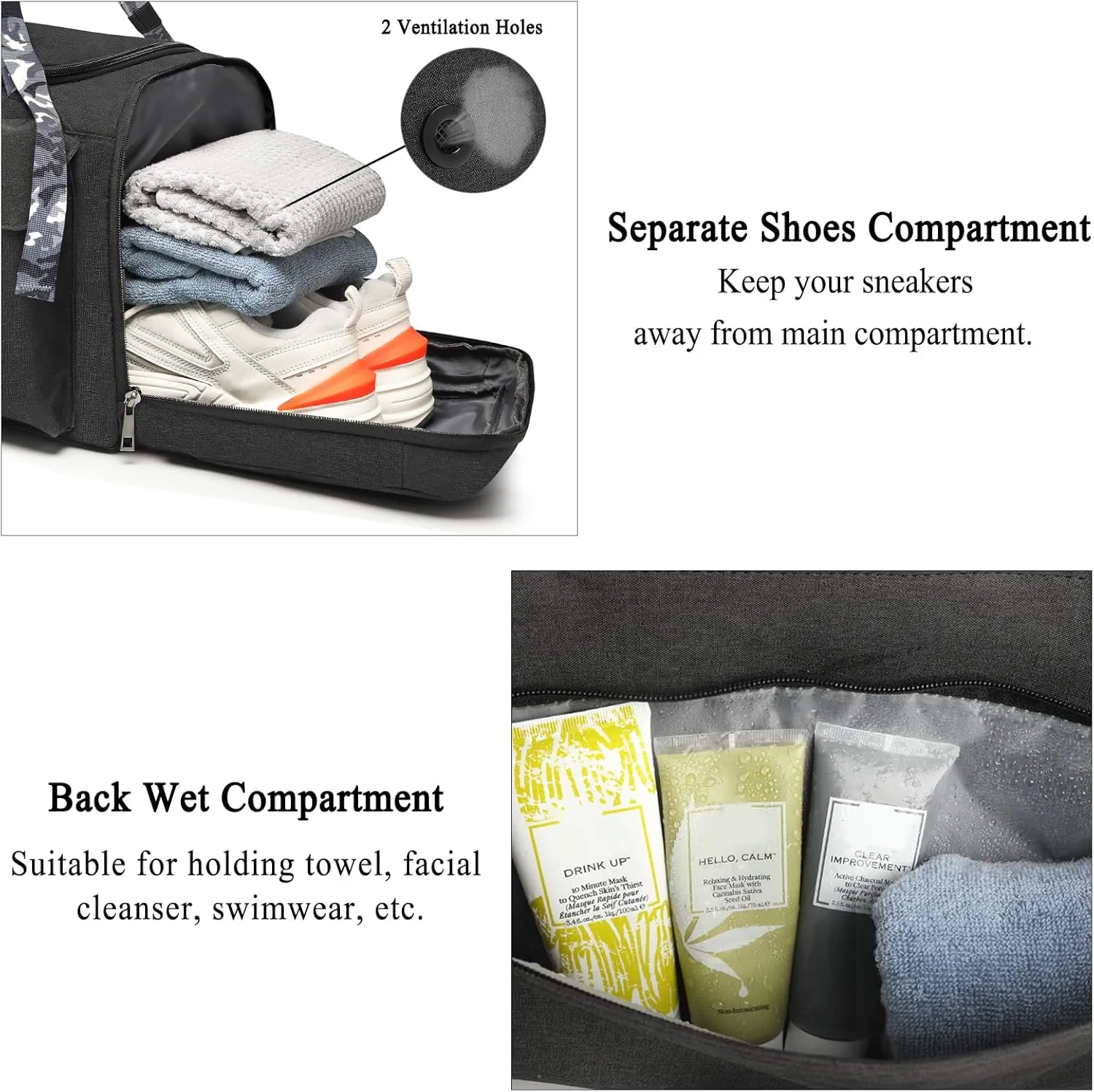 Gym Bags for Men Gym Duffle Bag Backpack 3-Way Sports Duffel Bags for Men with Shoe Compartment & Wet PocketBlack