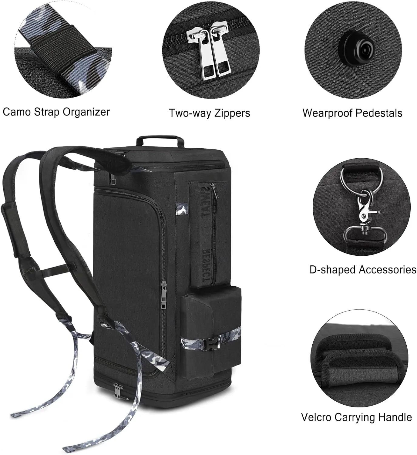 Gym Bags for Men Gym Duffle Bag Backpack 3-Way Sports Duffel Bags for Men with Shoe Compartment & Wet PocketBlack
