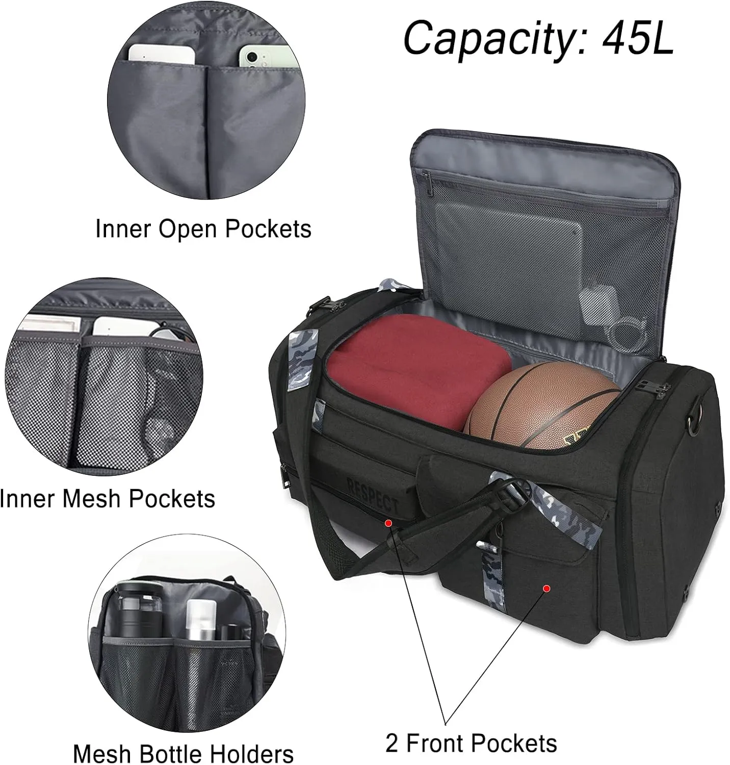 Gym Bags for Men Gym Duffle Bag Backpack 3-Way Sports Duffel Bags for Men with Shoe Compartment & Wet PocketBlack
