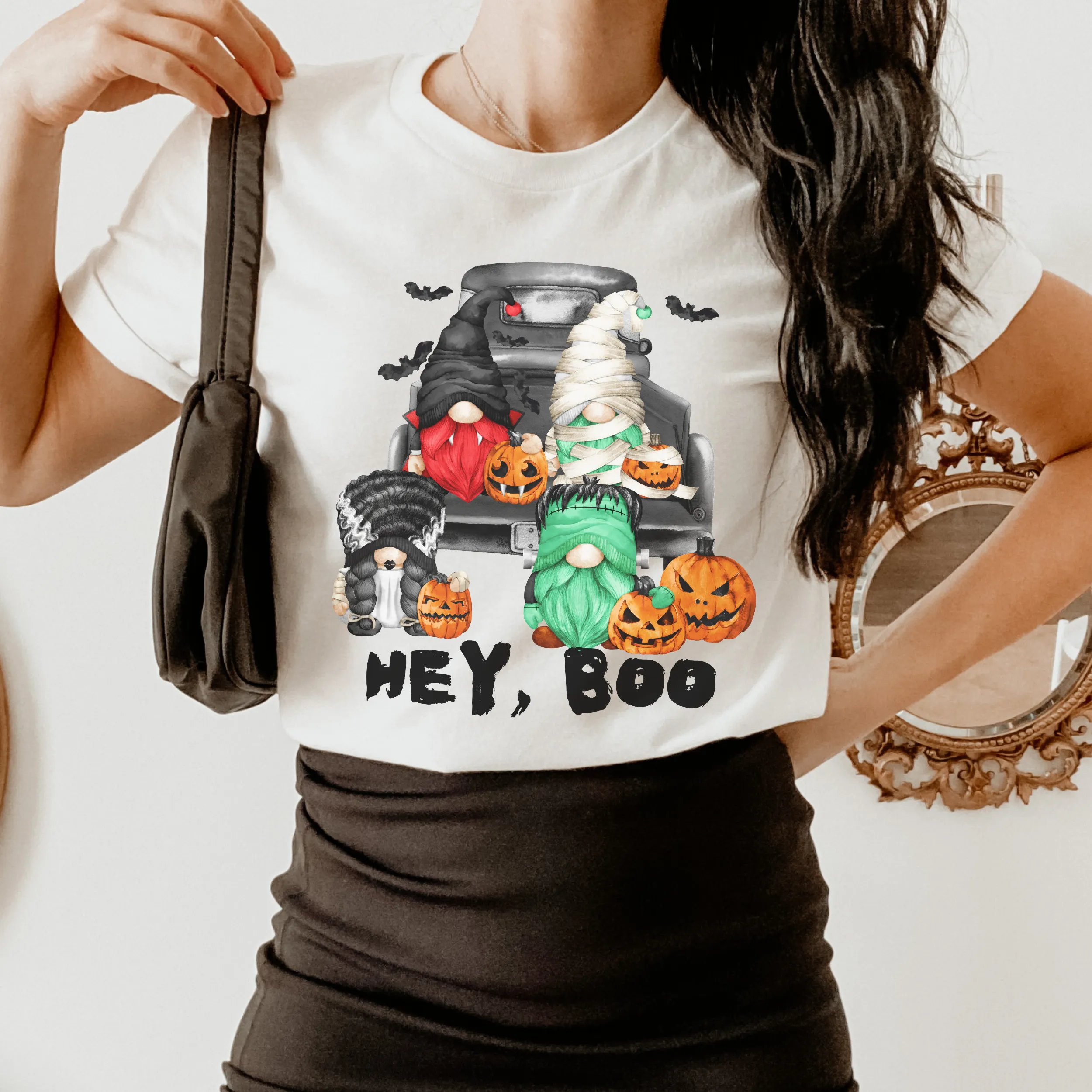 Halloween Gnomes Sweatshirt Fall Gnomes in Truck Crewneck Women's Pullover Gnomes in Costumes, White Grey or Ash Gildan Sweatshirt