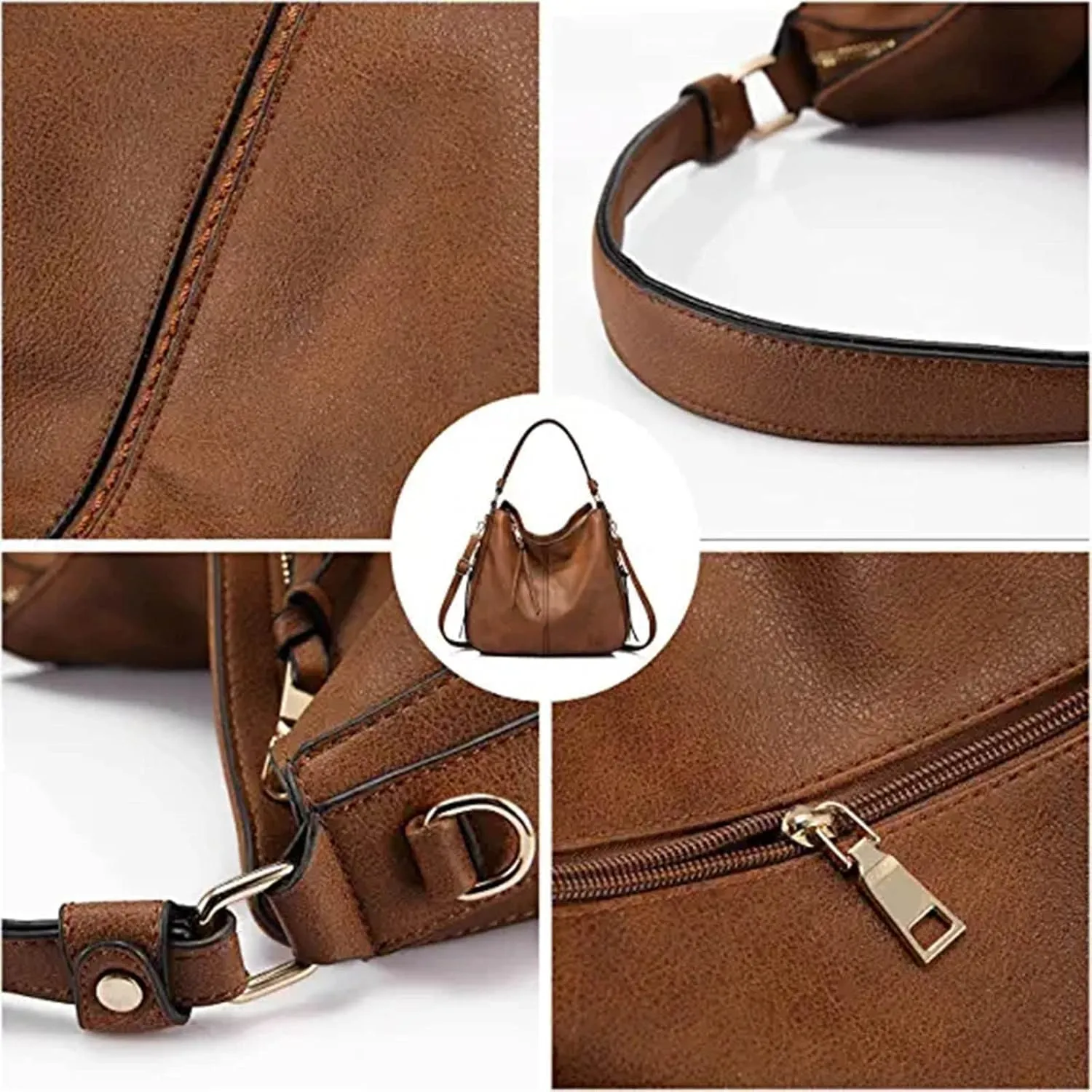Handbags For Women Large Designer Ladies Bag Bucket Purse Faux Leather Large Tote Bag with Zipper Bags (Blue, One Size)