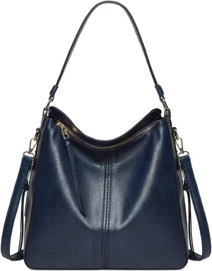 Handbags For Women Large Designer Ladies Bag Bucket Purse Faux Leather Large Tote Bag with Zipper Bags (Blue, One Size)