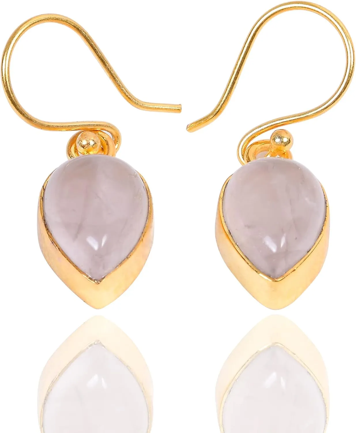 Handmade Gold Plated Rose Quartz Dangle Earrings