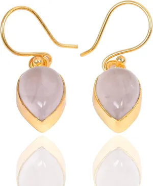 Handmade Gold Plated Rose Quartz Dangle Earrings