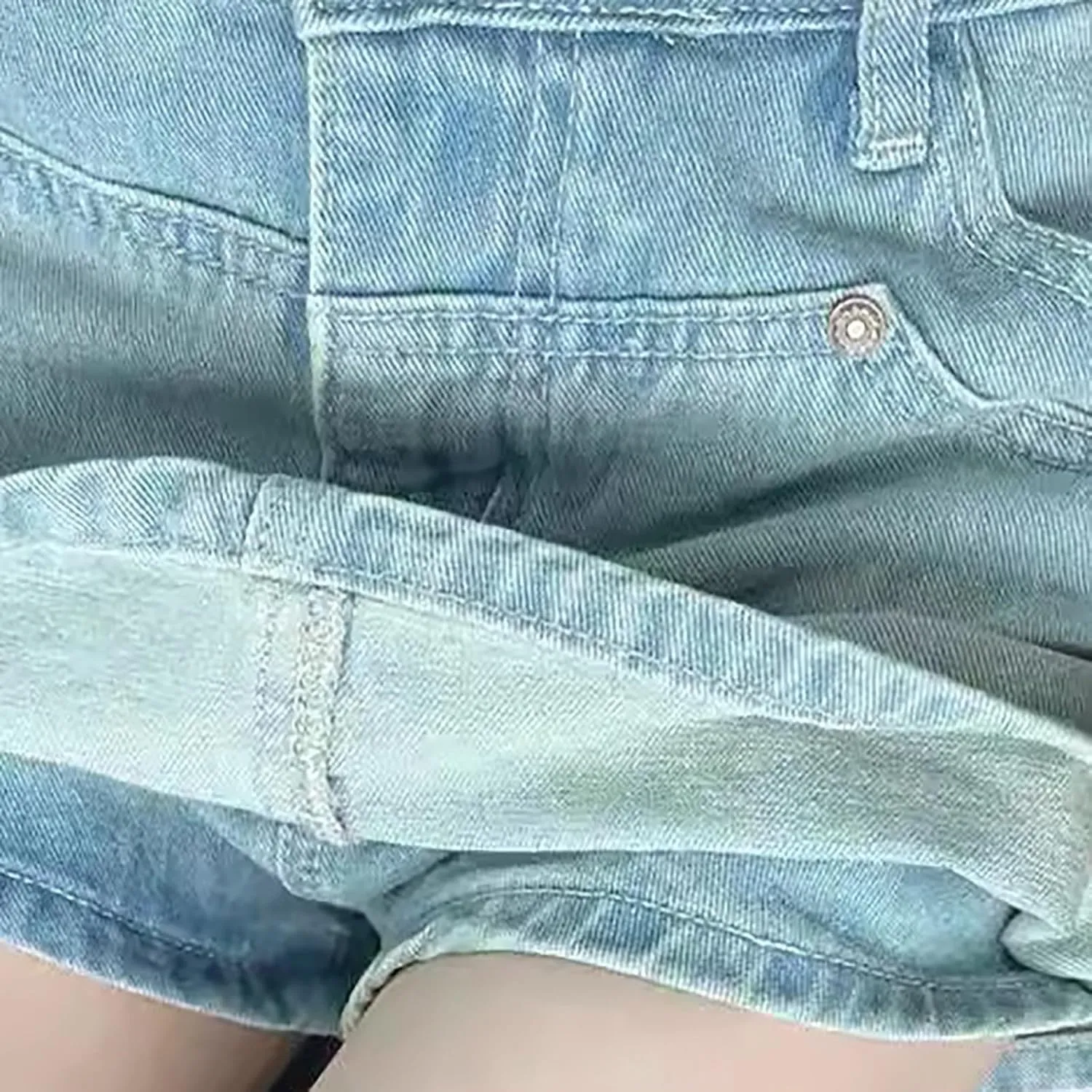 HGps8w Women's Summer Denim Mini Skirt Vintage Washed Jeans Skorts High Waisted Short Skirts with Pockets
