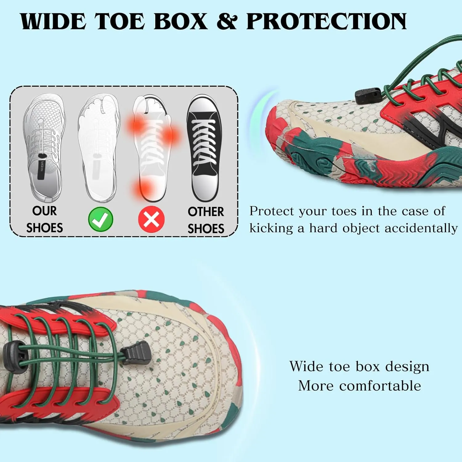 HiGropcore Water Shoes Men Women, Barefoot Wide Toe Box Beach Shoes, Quick Dry Breathable Swim Aqua Socks with Drainage