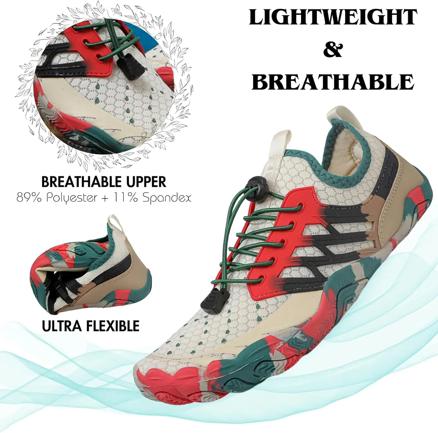 HiGropcore Water Shoes Men Women, Barefoot Wide Toe Box Beach Shoes, Quick Dry Breathable Swim Aqua Socks with Drainage