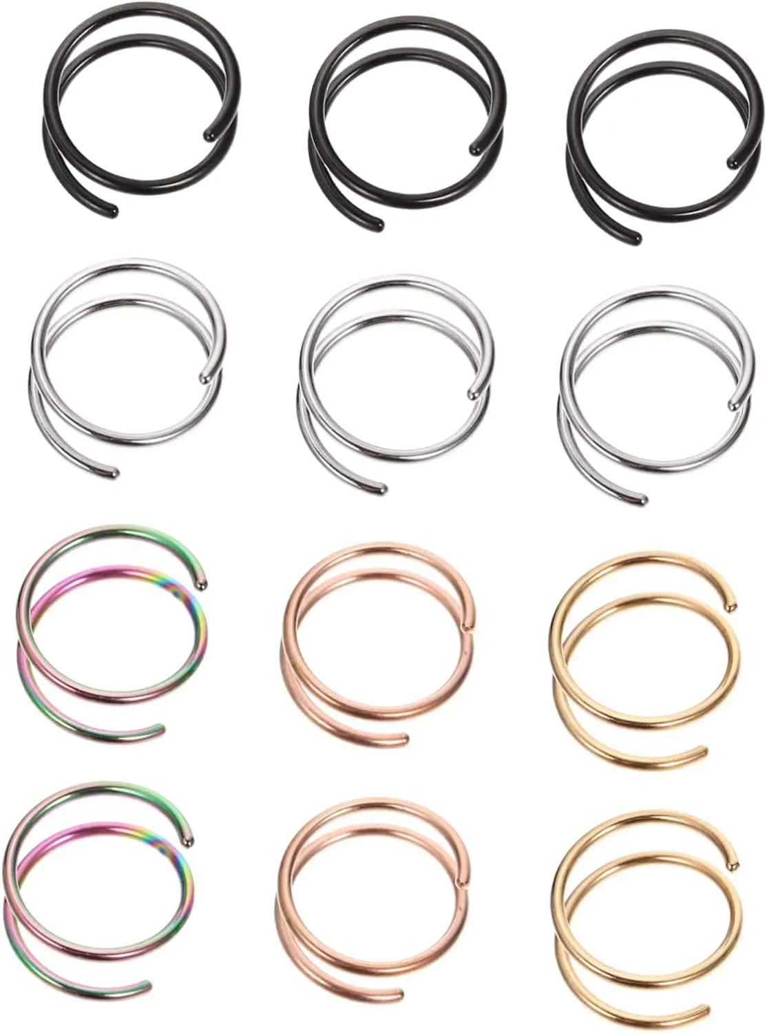 Homoyoyo Elegant Silver Nose Rings Hoops 12pcs Nose Piercings Jewelry Set Spiral Design