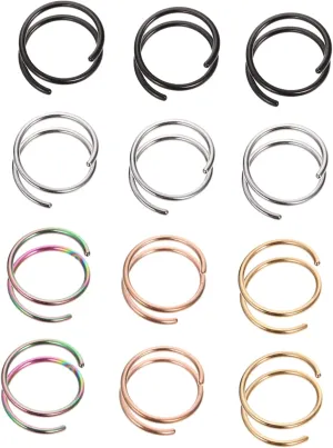 Homoyoyo Elegant Silver Nose Rings Hoops 12pcs Nose Piercings Jewelry Set Spiral Design