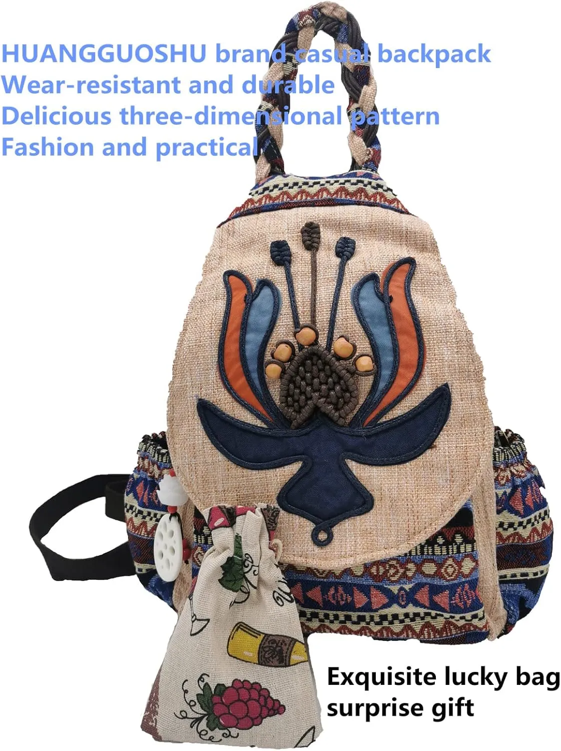 HUANGGUOSHU Backpack Purse for Women - Boho Style Small Convertible Sling Bag with Woven and Mushroom Design - Perfect Mini Backpack for Fashionable Hippie Ladies Other Shore Flower