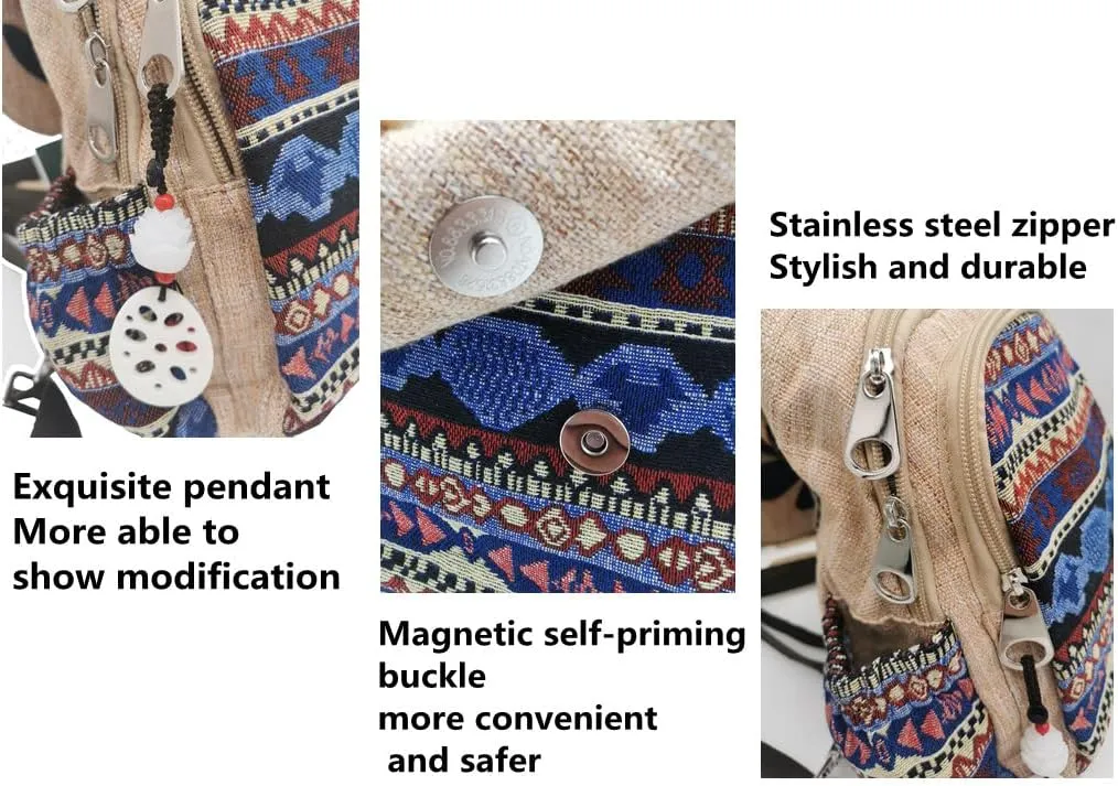 HUANGGUOSHU Backpack Purse for Women - Boho Style Small Convertible Sling Bag with Woven and Mushroom Design - Perfect Mini Backpack for Fashionable Hippie Ladies Other Shore Flower