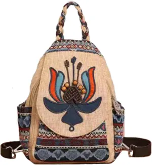 HUANGGUOSHU Backpack Purse for Women - Boho Style Small Convertible Sling Bag with Woven and Mushroom Design - Perfect Mini Backpack for Fashionable Hippie Ladies Other Shore Flower