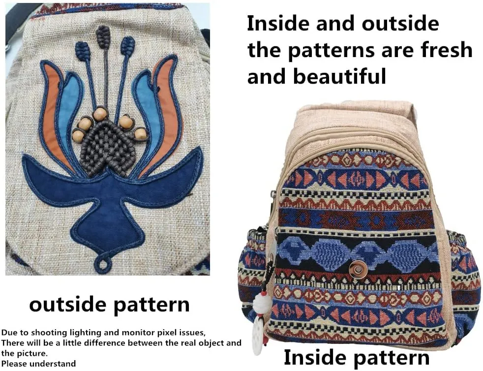HUANGGUOSHU Backpack Purse for Women - Boho Style Small Convertible Sling Bag with Woven and Mushroom Design - Perfect Mini Backpack for Fashionable Hippie Ladies Other Shore Flower