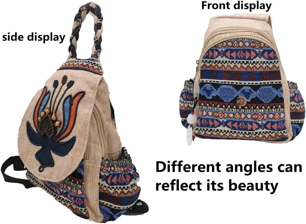 HUANGGUOSHU Backpack Purse for Women - Boho Style Small Convertible Sling Bag with Woven and Mushroom Design - Perfect Mini Backpack for Fashionable Hippie Ladies Other Shore Flower