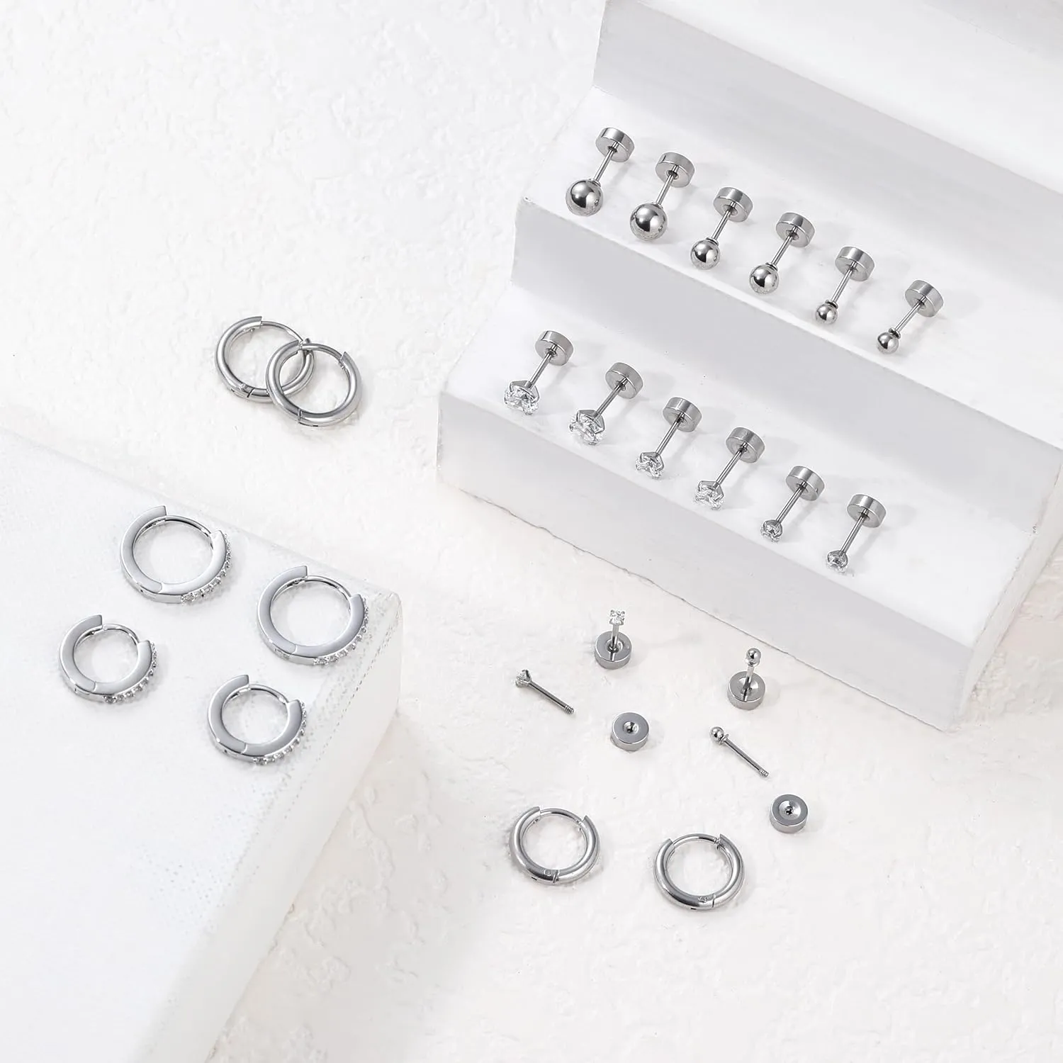 Hypoallergenic Surgical Steel Earrings for Women Men Sensitive Ears Dainty 14K Gold Stainless Steel Earrings Flat Back Gold Small Stud Hoop Cartilage Earring Set for Multiple Piercing