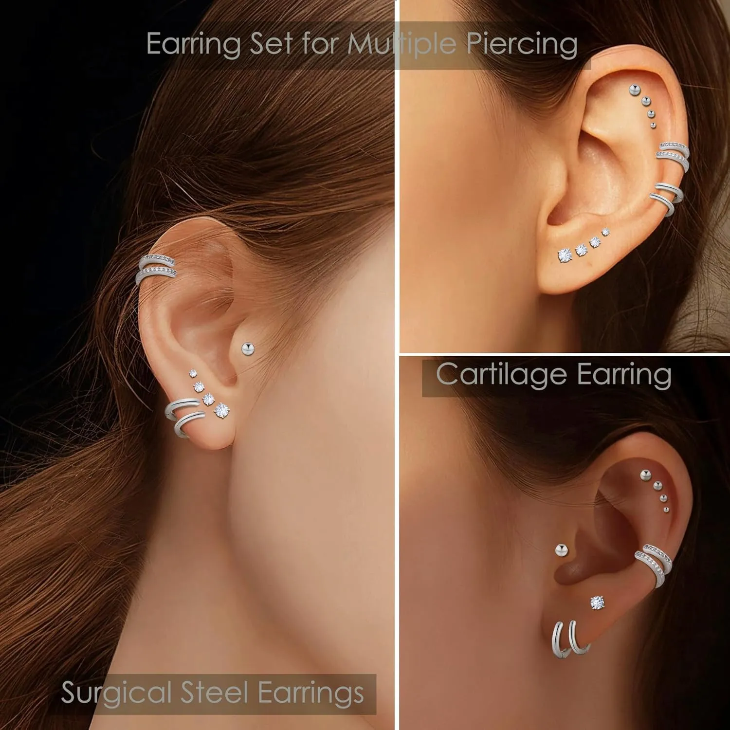 Hypoallergenic Surgical Steel Earrings for Women Men Sensitive Ears Dainty 14K Gold Stainless Steel Earrings Flat Back Gold Small Stud Hoop Cartilage Earring Set for Multiple Piercing