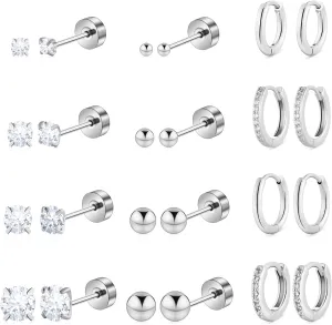 Hypoallergenic Surgical Steel Earrings for Women Men Sensitive Ears Dainty 14K Gold Stainless Steel Earrings Flat Back Gold Small Stud Hoop Cartilage Earring Set for Multiple Piercing