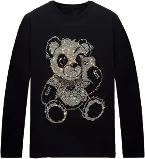 HZCX FASHION Men Womens Graphic Tees Long Sleeve T-Shirt Funny Rhinestone Shirts