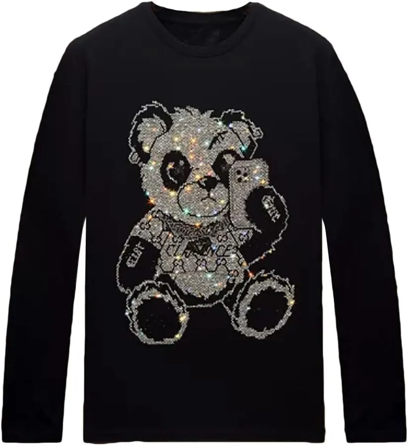 HZCX FASHION Men Womens Graphic Tees Long Sleeve T-Shirt Funny Rhinestone Shirts
