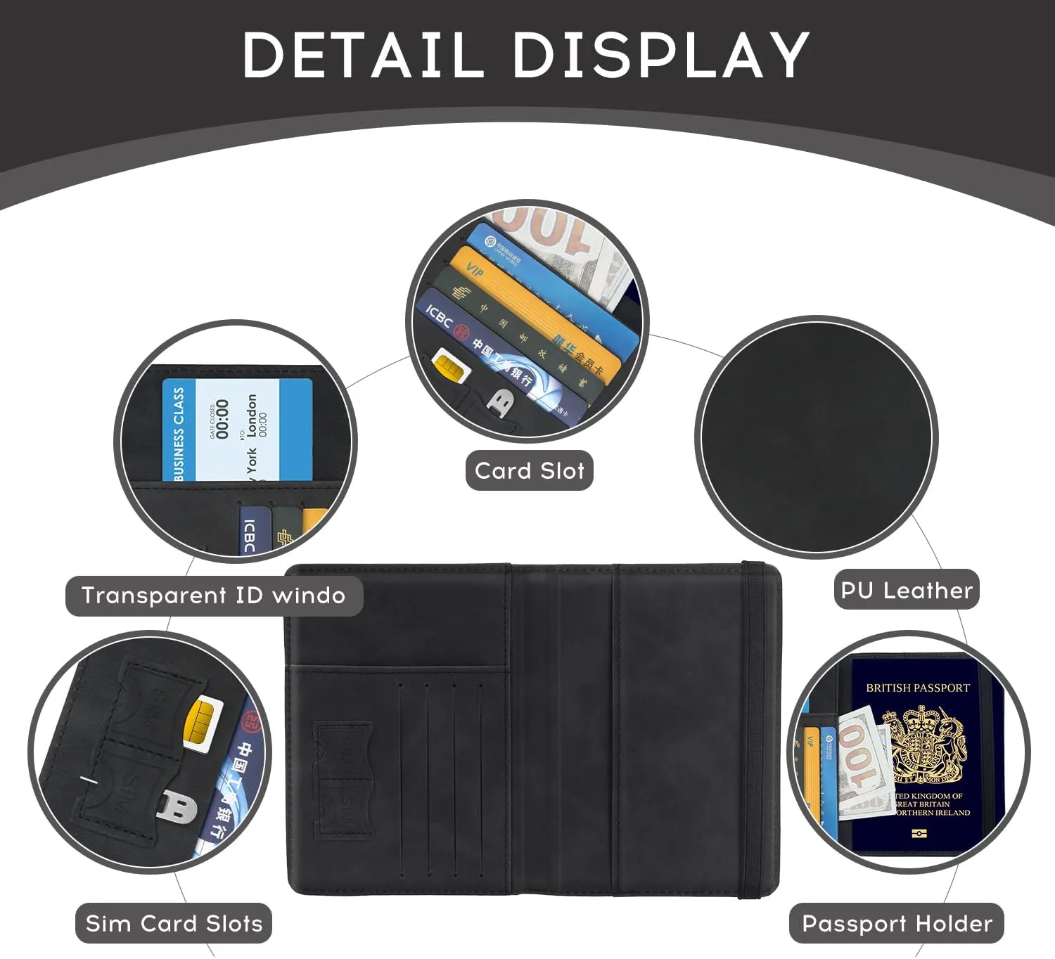 ILIYAH-Passport Cover-Passport Holder Travel Wallet-RFID-Blocking Passport Case Travel Accessories Card Holder Wallet Unisex Travel GiftsBlack