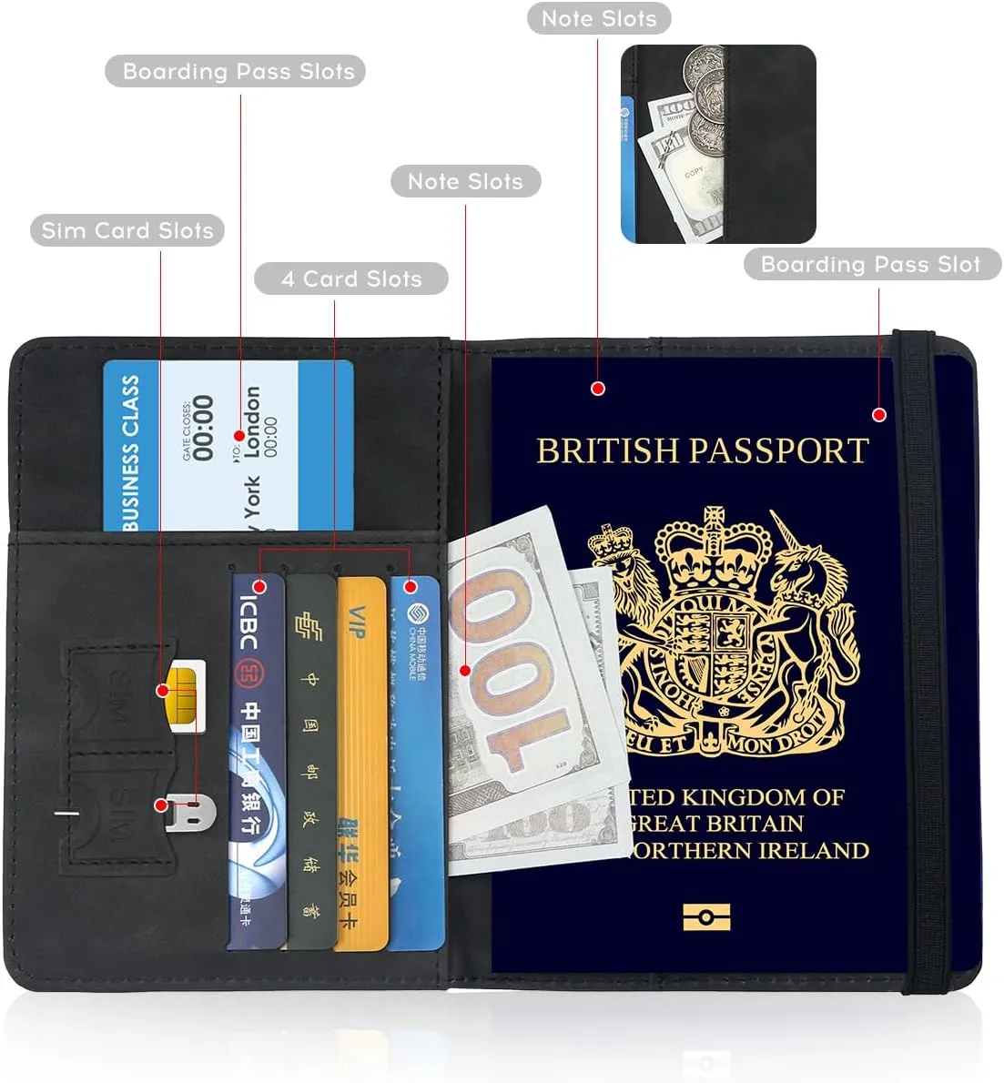ILIYAH-Passport Cover-Passport Holder Travel Wallet-RFID-Blocking Passport Case Travel Accessories Card Holder Wallet Unisex Travel GiftsBlack