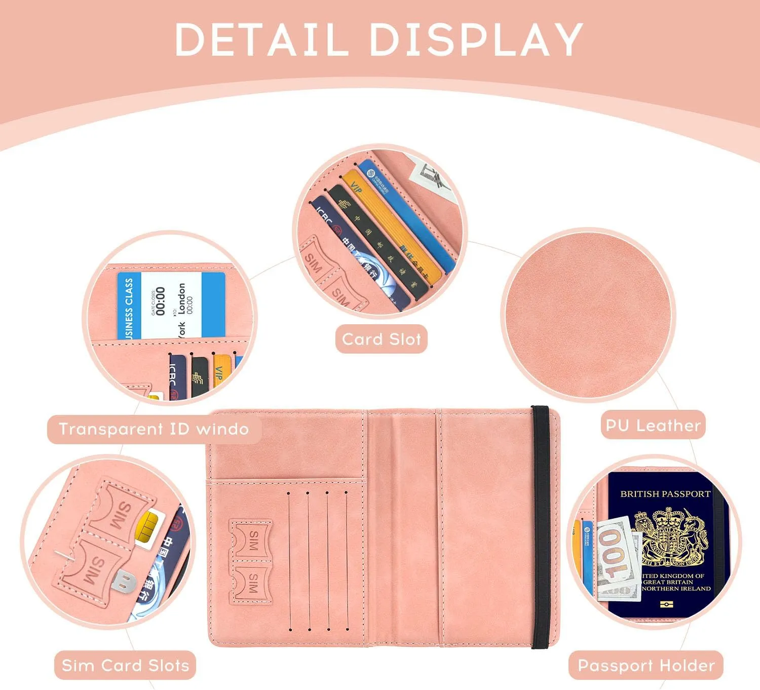 ILIYAH-Passport Cover-Passport Holder Travel Wallet-RFID-Blocking Passport Case Travel Accessories Card Holder Wallet Unisex Travel GiftsPink