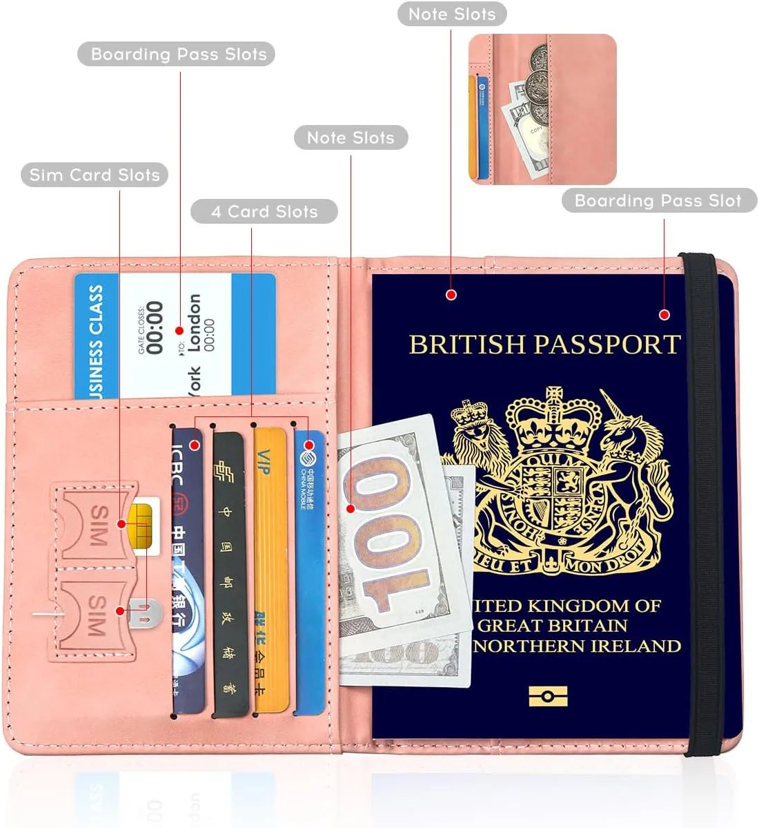 ILIYAH-Passport Cover-Passport Holder Travel Wallet-RFID-Blocking Passport Case Travel Accessories Card Holder Wallet Unisex Travel GiftsPink