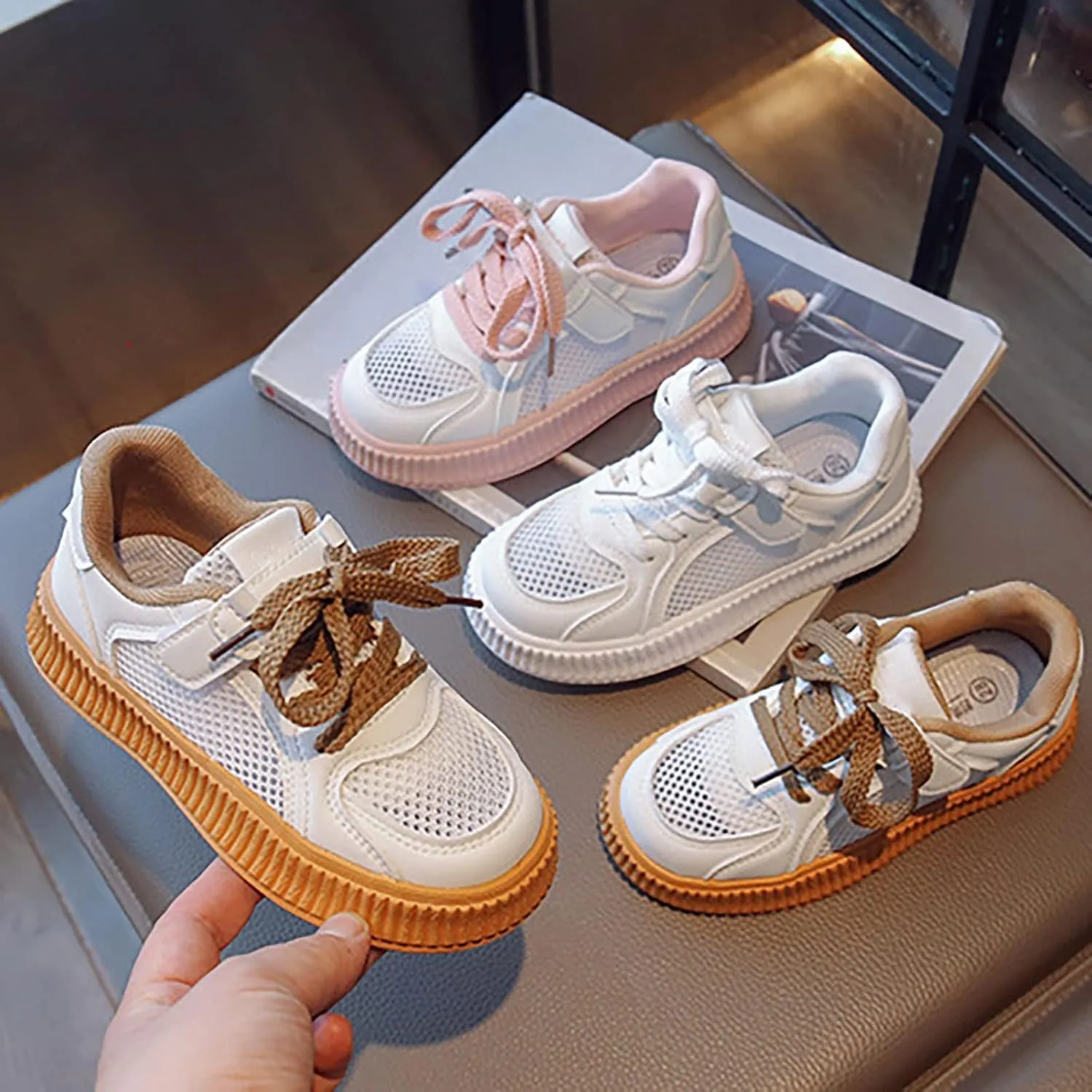 Infant Baby Shoes Girls' Shoes Cookie Sneakers Mesh Shoes Casual Children's Shoes Breathable Solid Tied Canvas Shoes