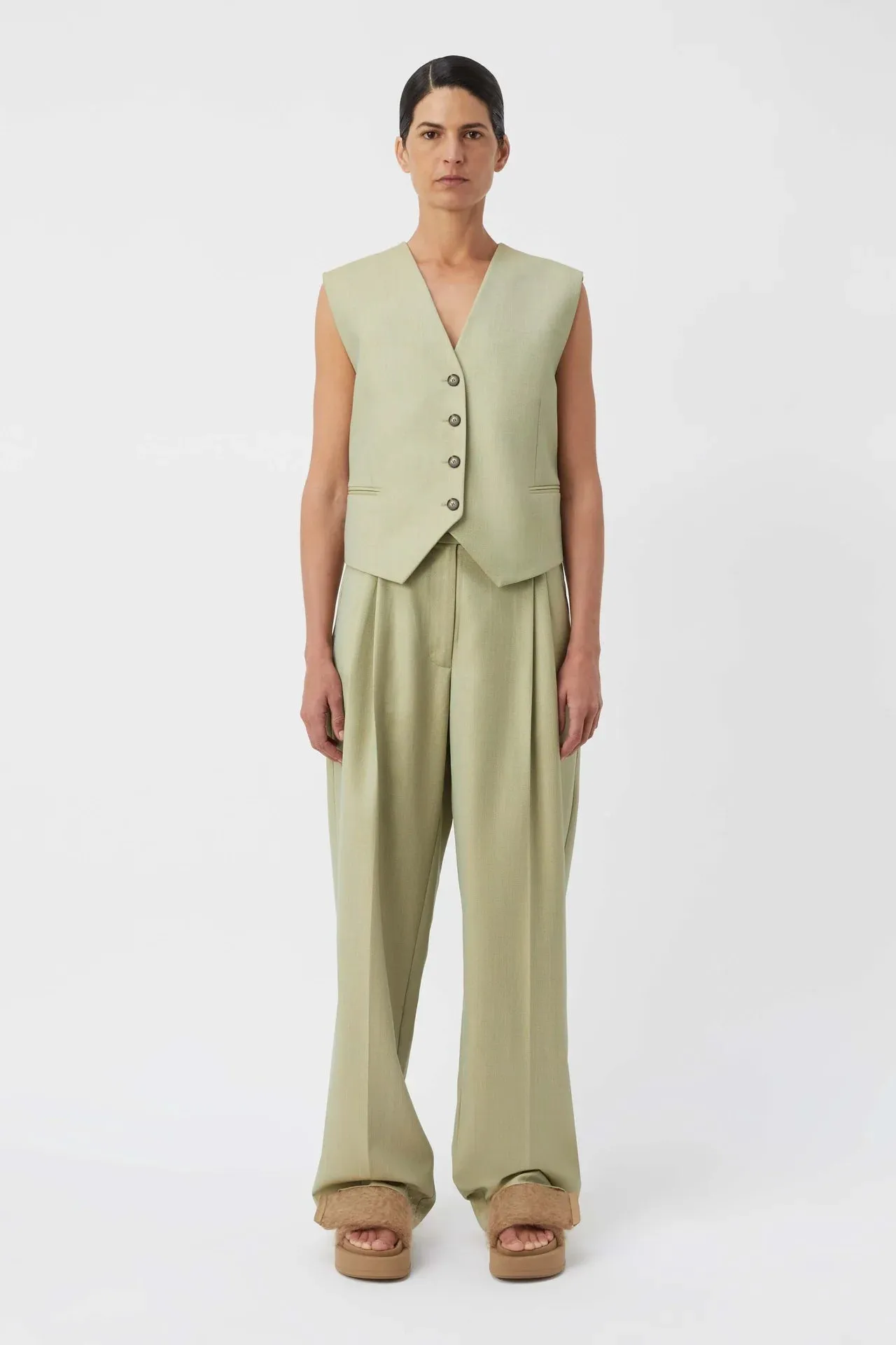 Jaccard Wool Vest Lime Blue