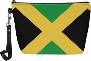 Jamaican Flag Pattern Womens Makeup Pouch PU Leather Travel Cosmetic Bags Portable Clutch Brush Bag Holders