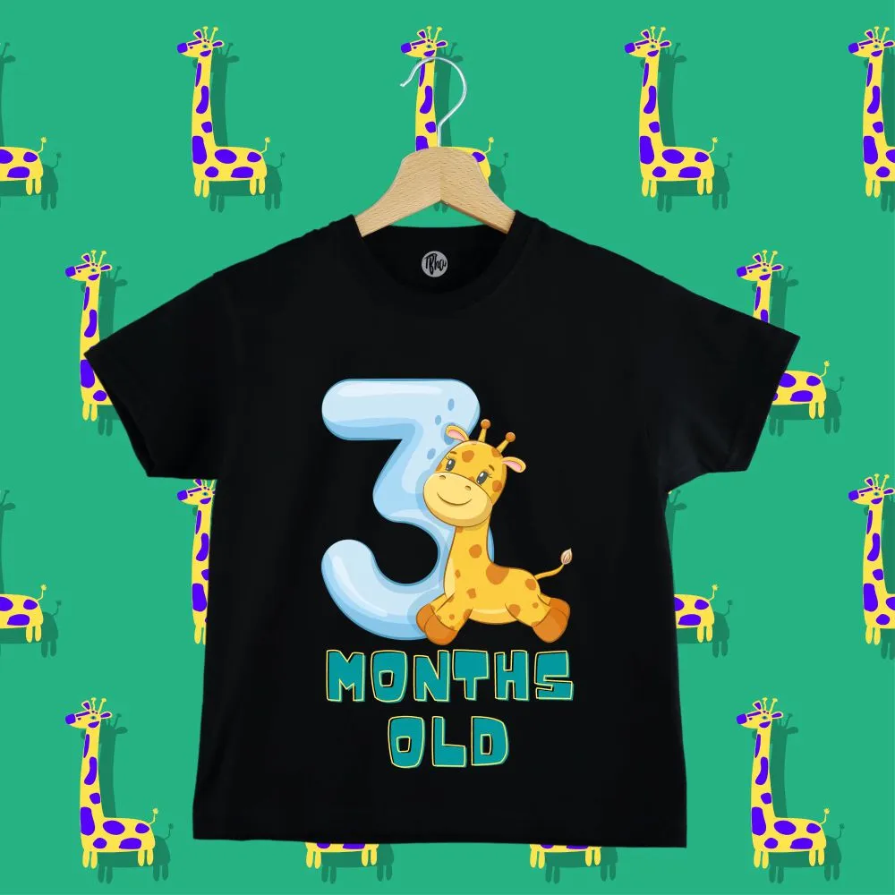 Jungle Theme - 0-3 Monthly Birthday T-Shirts | Cute Giraffe with Month Number