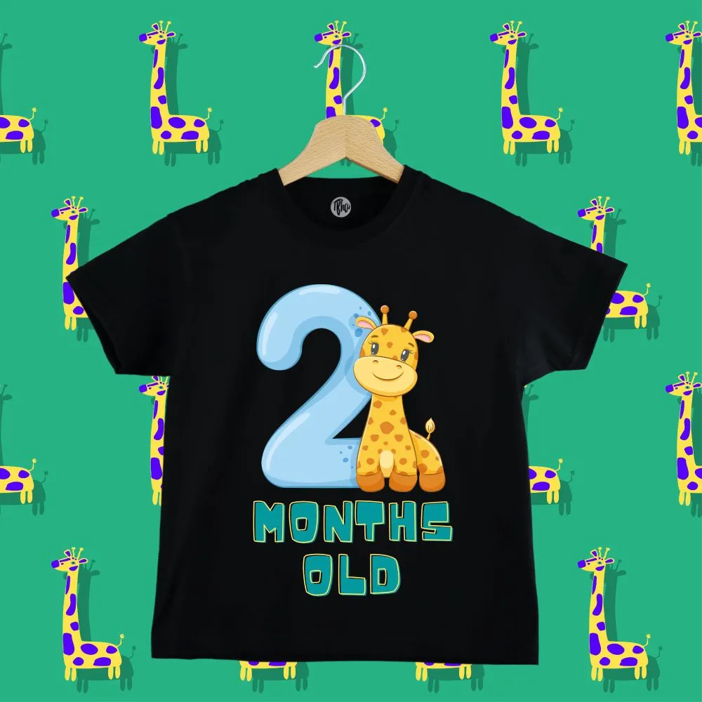Jungle Theme - 0-3 Monthly Birthday T-Shirts | Cute Giraffe with Month Number