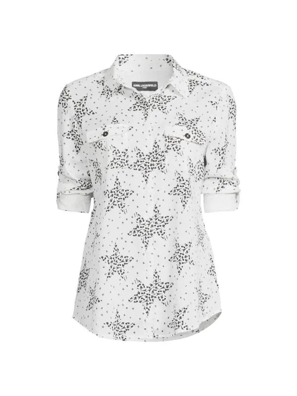 Karl Lagerfeld Paris Printed Button-Up Shirt, White/Black
