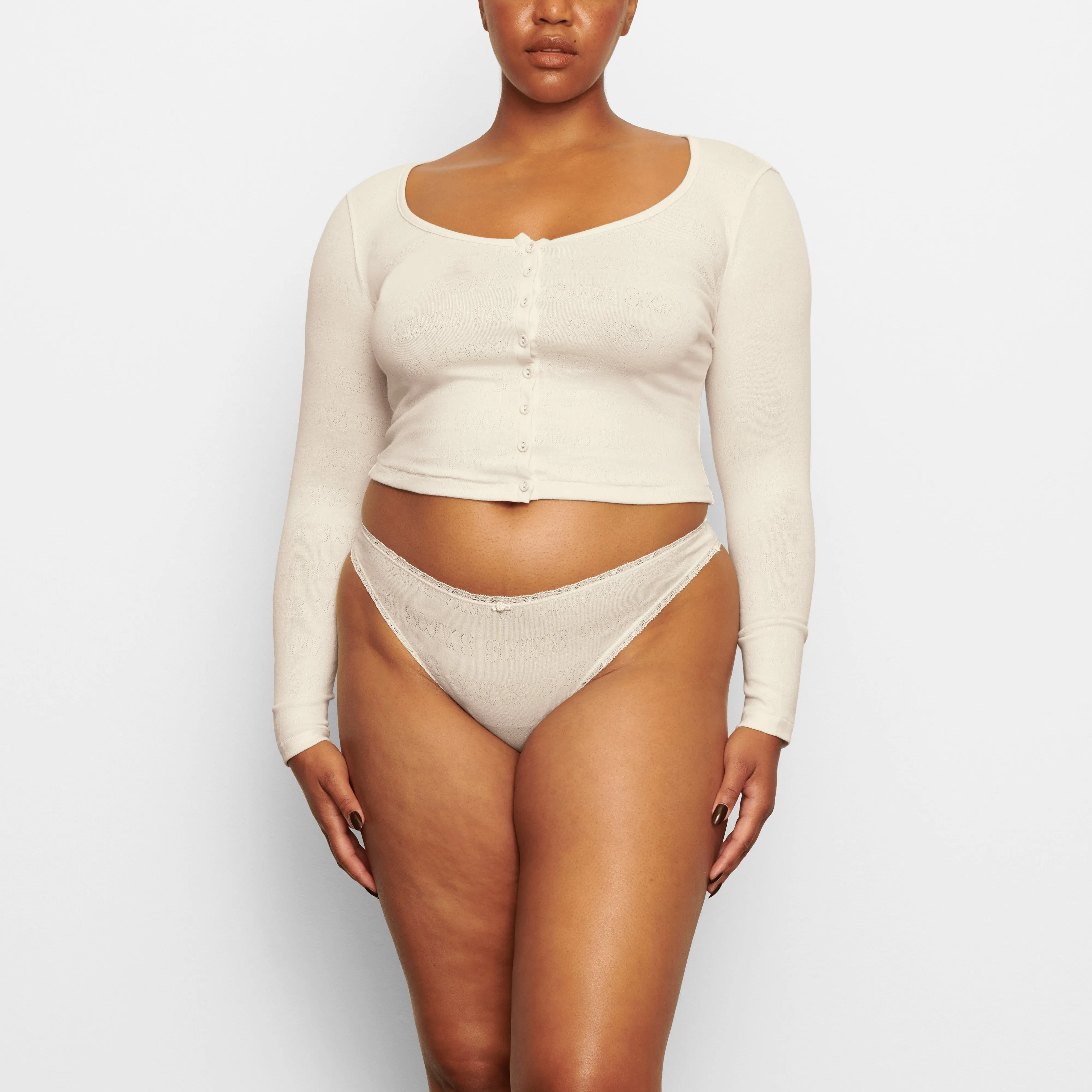 LACE POINTELLE HENLEY TOP | BONE