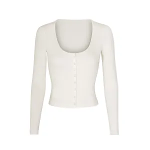 LACE POINTELLE HENLEY TOP | BONE