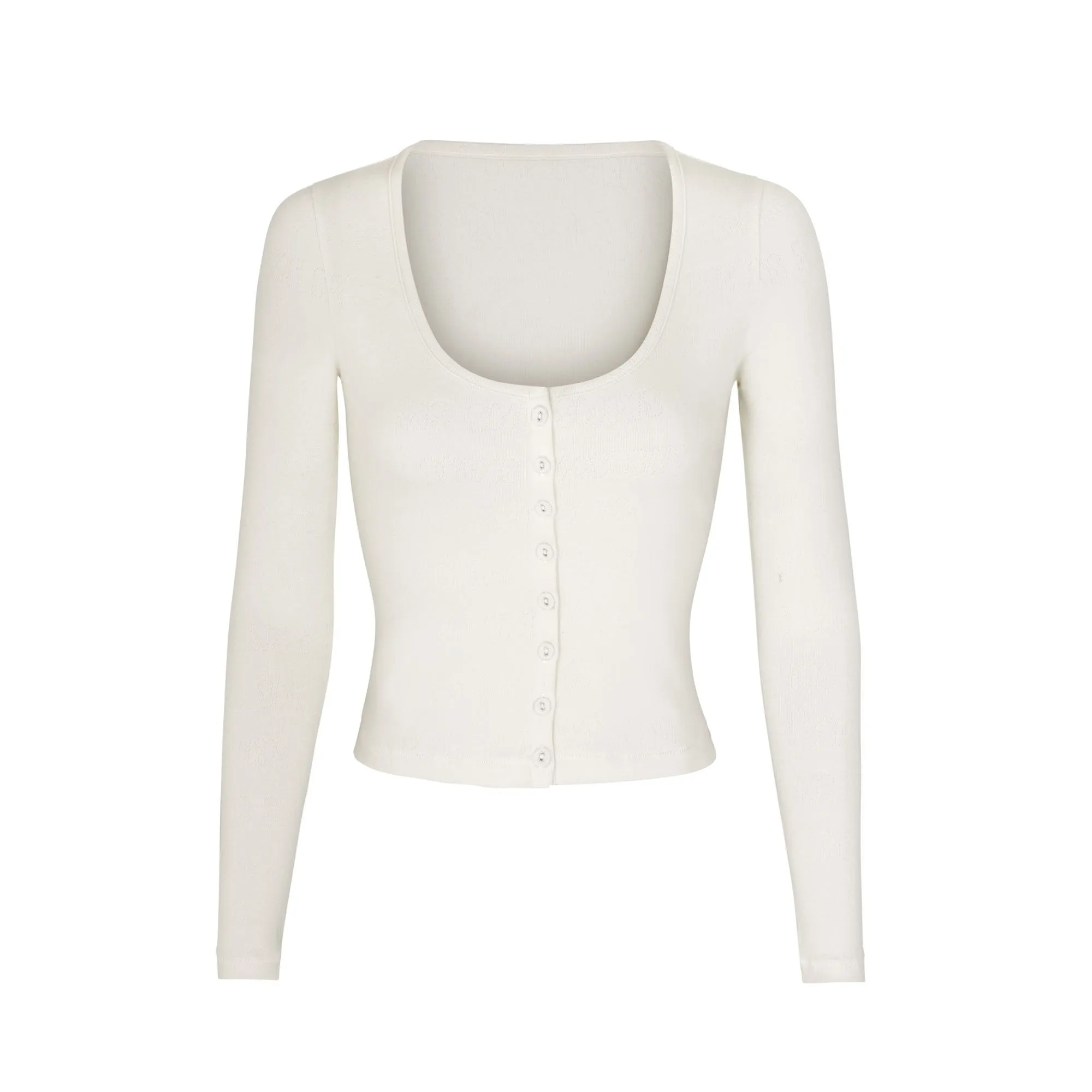 LACE POINTELLE HENLEY TOP | BONE
