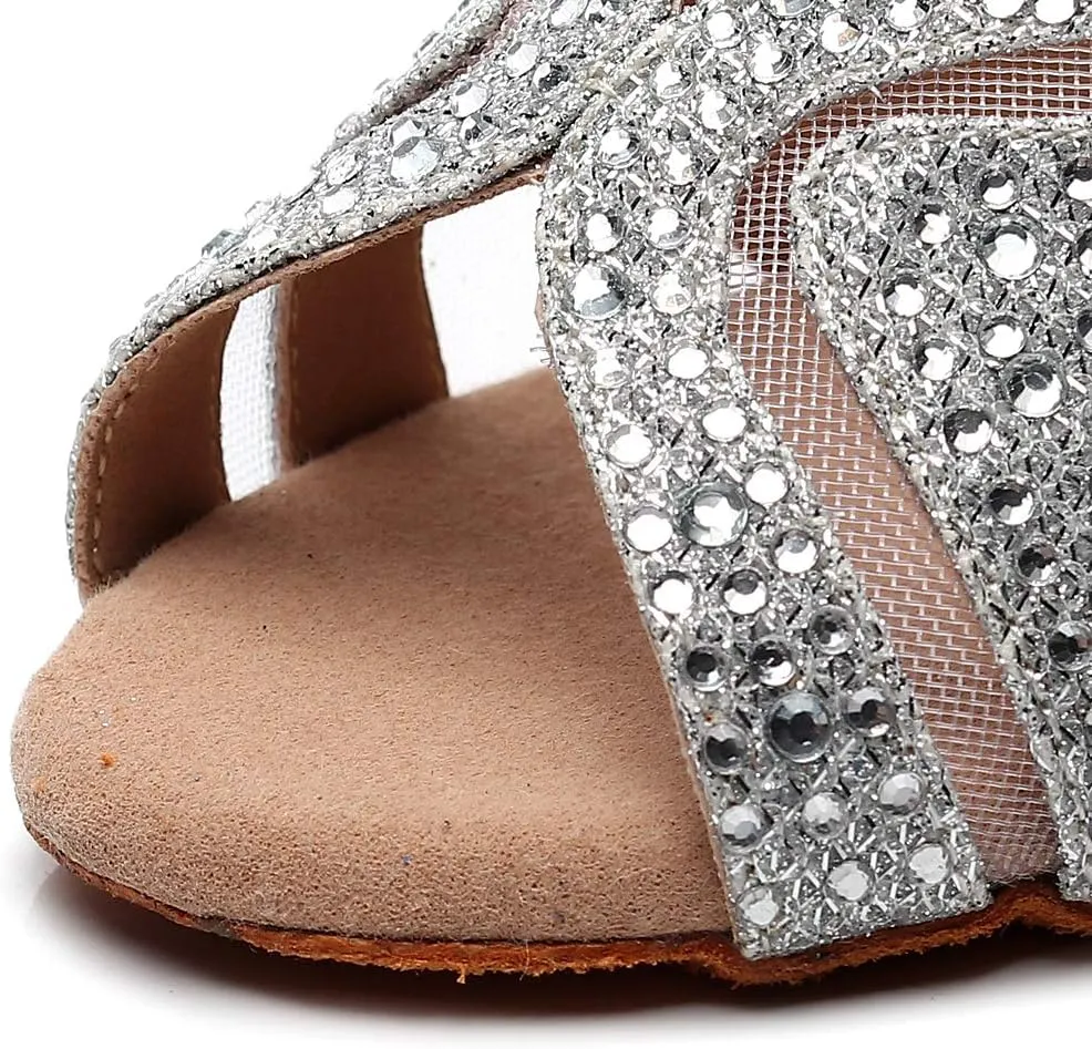 Ladies Ballroom Latin Dance Shoes Color Rhinestone Ballroom Party Performance Shoes 3.5 Inch Ladies High Heels