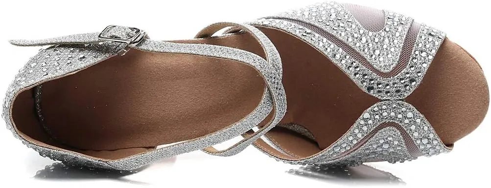 Ladies Ballroom Latin Dance Shoes Color Rhinestone Ballroom Party Performance Shoes 3.5 Inch Ladies High Heels