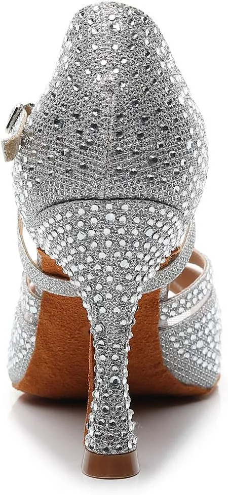 Ladies Ballroom Latin Dance Shoes Color Rhinestone Ballroom Party Performance Shoes 3.5 Inch Ladies High Heels