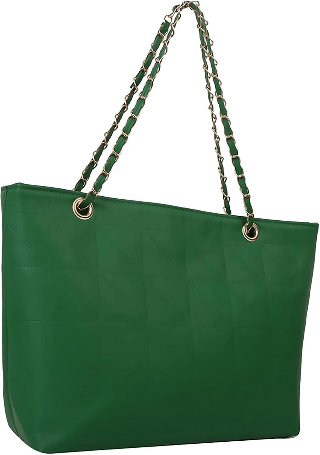 Ladies Fashion Solid Color Leather Diamond Bag Zipper Metal Chain Shoulder Strap Bag Shoulder Bags Men (Green, One Size)
