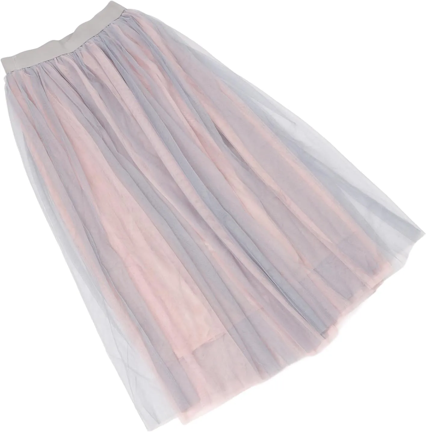 Lady Flowy Mesh Midi Skirt, Layered Elastic High Waisted Stylish Elegant Mesh Midi Skirt Soft for Dating