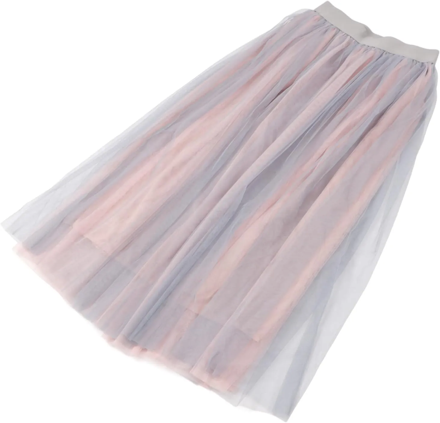Lady Flowy Mesh Midi Skirt, Layered Elastic High Waisted Stylish Elegant Mesh Midi Skirt Soft for Dating