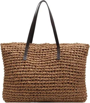 Large Straw Beach Bag for Womens, Straw Handbag Woven Tote Bag With Zipper Summer Straw Shoulder Bag
