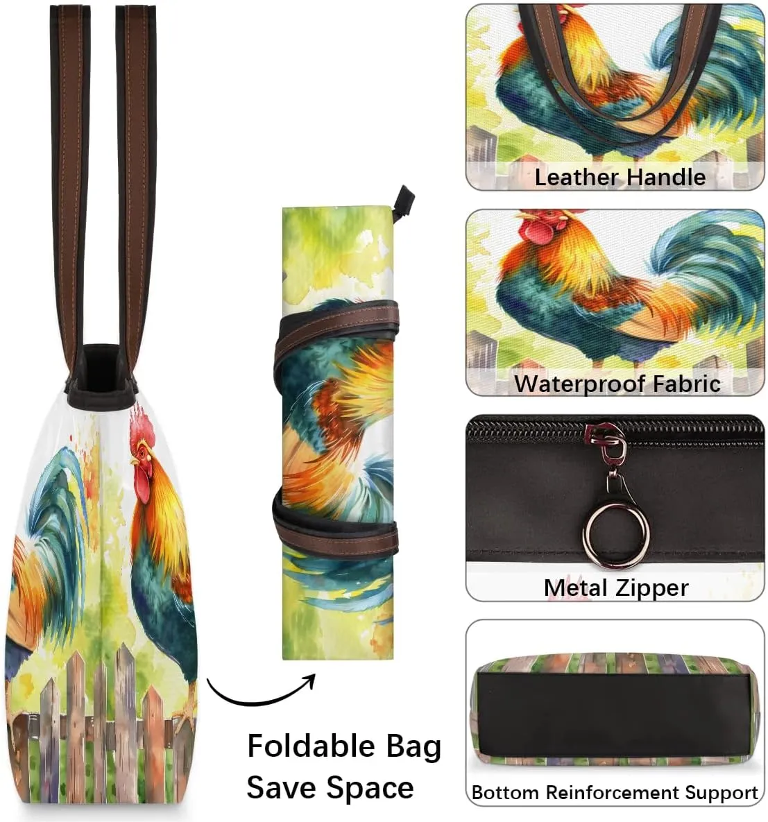 Large Tote Bag For Women Alphabet Chart Dinosaur Work Cloth Bags With Zipper Reusable Grocery