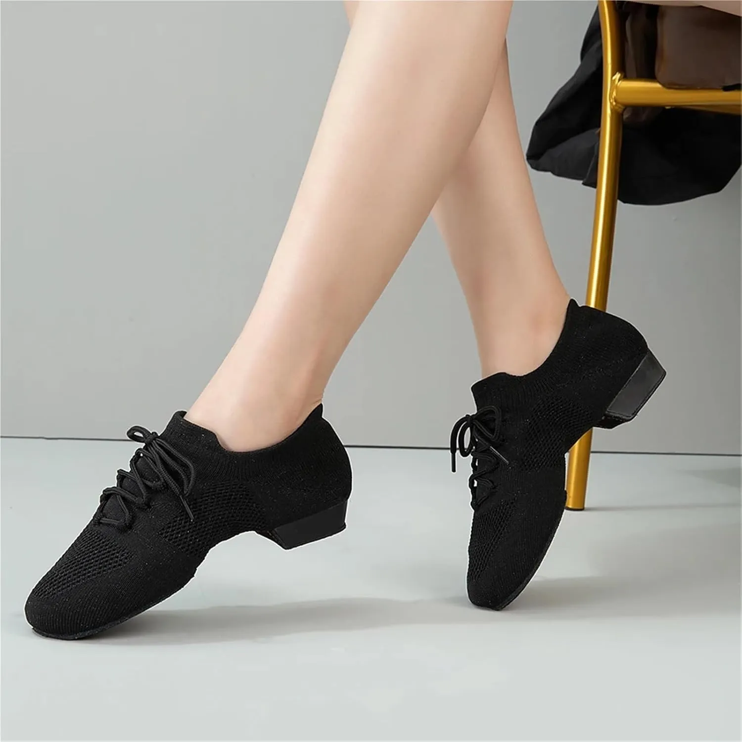 Latin Dance Shoes for Women Dance Shoes for Women Jazz Salsa Ballroom Dancing Shoes Mesh Casual Flat Sprots Shoe Yoga Sneakers(Black,39)