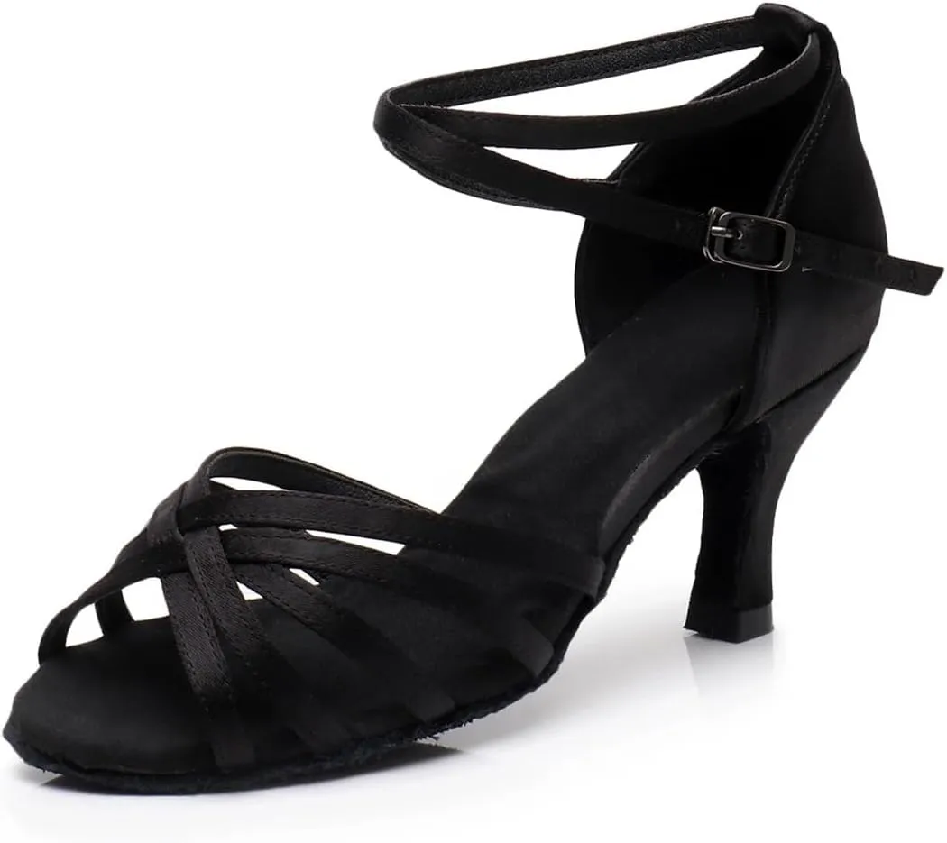 Latin Dance Shoes for Women Woman Latin Dance Shoes Ladies Girls Ballroom Professional Dancing Shoes Sneaker 5/7cm Soft Sole(Black 7cm,35)