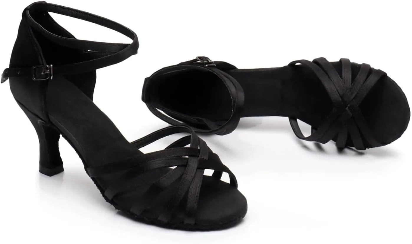 Latin Dance Shoes for Women Woman Latin Dance Shoes Ladies Girls Ballroom Professional Dancing Shoes Sneaker 5/7cm Soft Sole(Black 7cm,35)