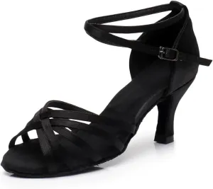 Latin Dance Shoes for Women Woman Latin Dance Shoes Ladies Girls Ballroom Professional Dancing Shoes Sneaker 5/7cm Soft Sole(Black 7cm,35)