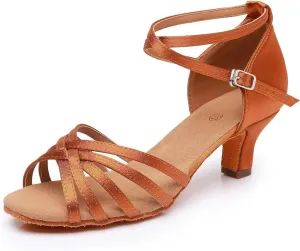 Latin Dance Shoes for Women Woman Latin Dance Shoes Ladies Girls Ballroom Professional Dancing Shoes Sneaker 5/7cm Soft Sole(Brown 5cm,40)