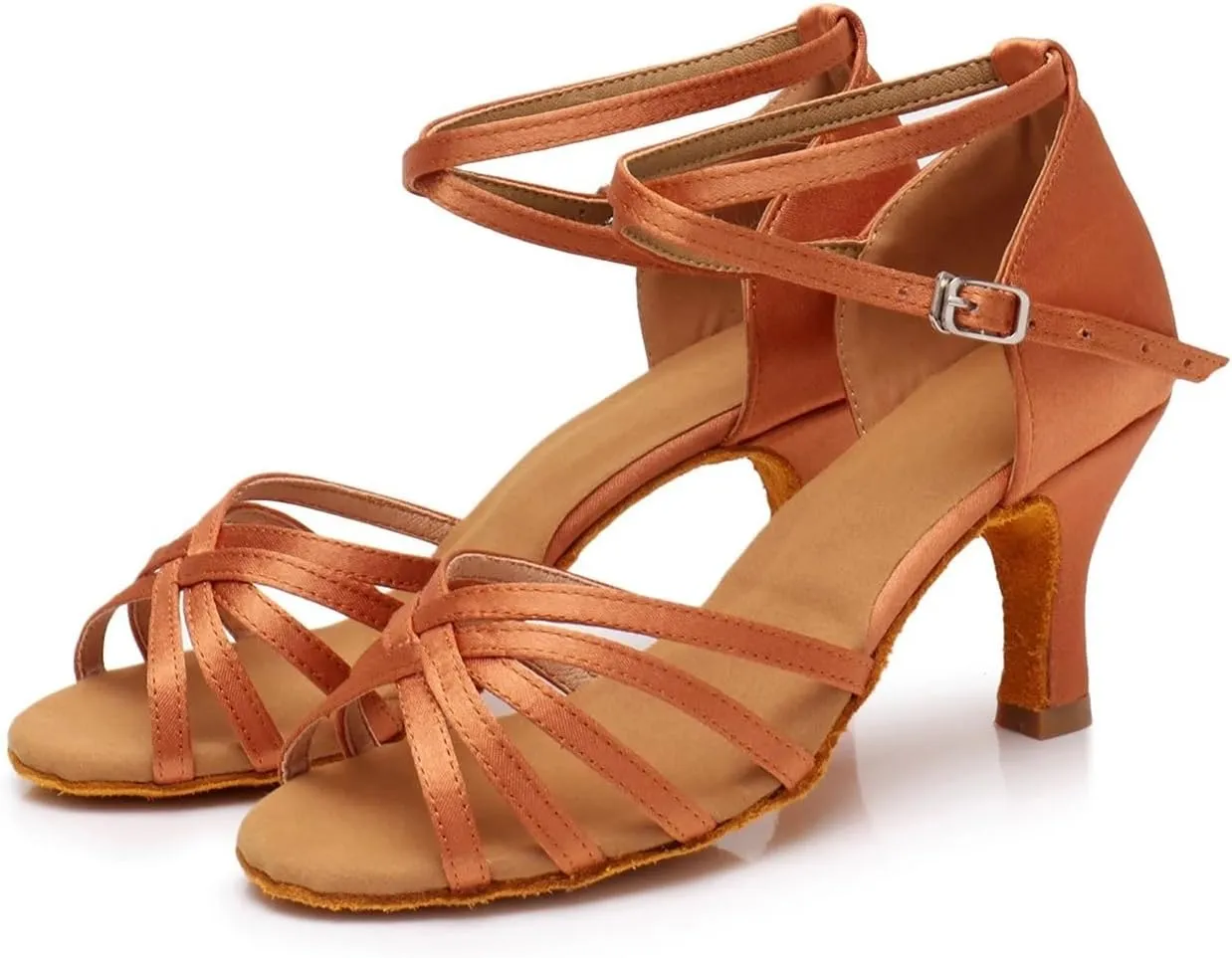 Latin Dance Shoes for Women Woman Latin Dance Shoes Ladies Girls Ballroom Professional Dancing Shoes Sneaker 5/7cm Soft Sole(Brown 5cm,40)